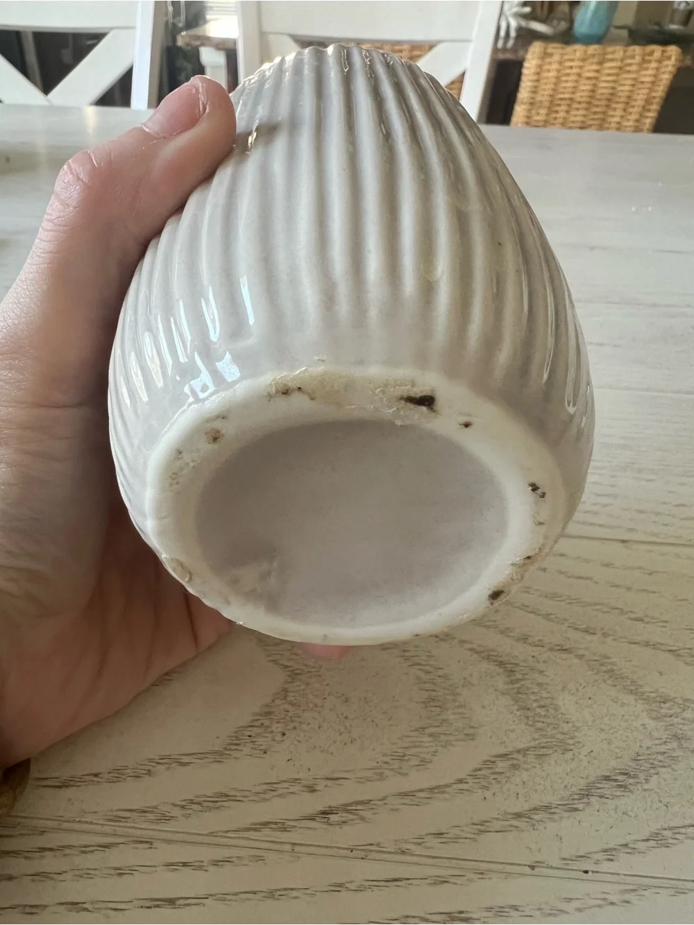 Neutral Ceramic Ribbed Decorative Vase - 8.5” Tallk
